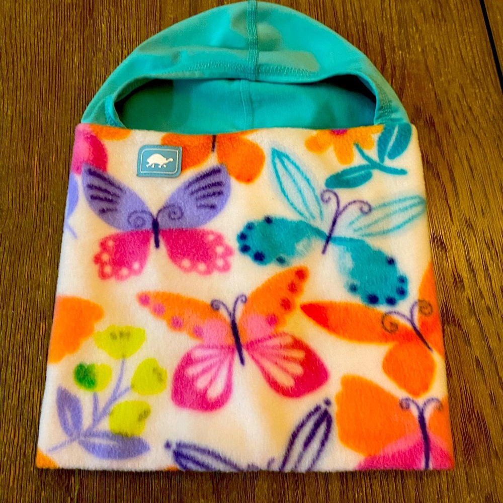 KIDS Turtle Fur Ski “Shellaclava”. Multicolor with butterfly pattern.